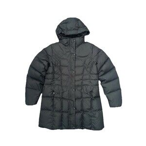L.L. Bean Women’s M Down Parka Coat Quilted Black Hooded Winter Long Minimalist